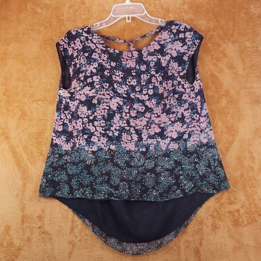 ELIZABETH JAMES Womens Top XS Black Floral Pullover Oversized Hi Lo 100% Silk